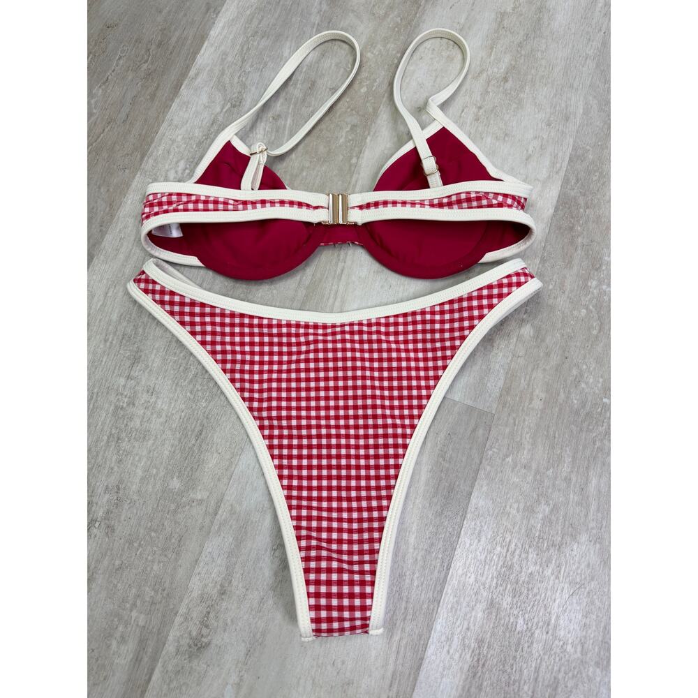 Strawberry Milk Mob Red Gingham Underwire Bikini with White Trim - Picture 5 of 5